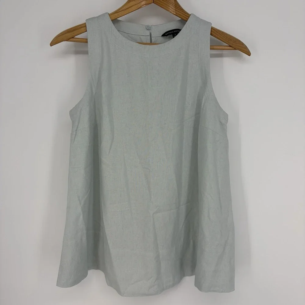 Banana Republic Womens Linen Blend Sleeveless Top S Back Keyhole Crewneck Woven